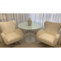 Mesa De Jantar Redonda 70 Cm + Vidro Temperado Branco