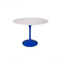 Mesa De Jantar Saarinen Redonda 160 Cm Tampo Laca Branca Base Azul Azul - 3