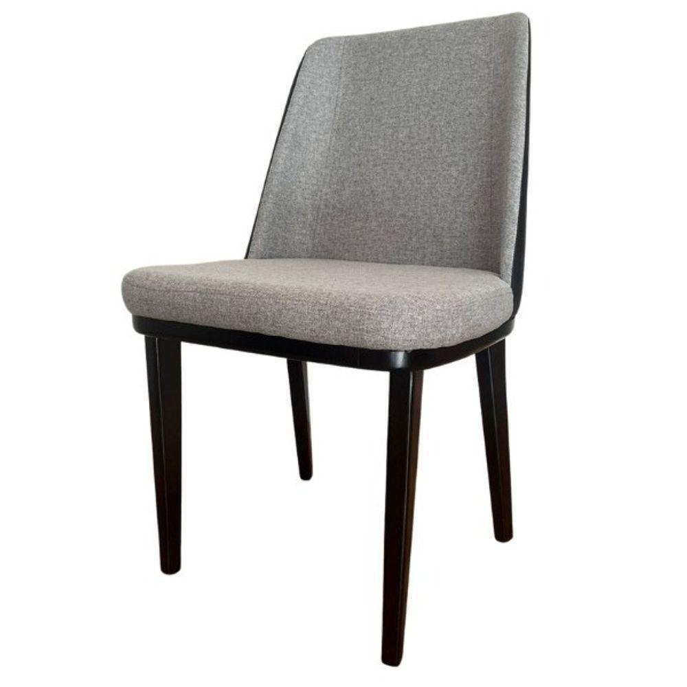 Cadeira De Jantar Londres Revestida Em Tecido Linho E Courino Cor Cinza Claro - 1