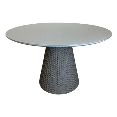 Mesa De Jantar Cone Redonda 140cm Tampo Laqueado Cinza + Vidro Base Corda Náutica Cinza