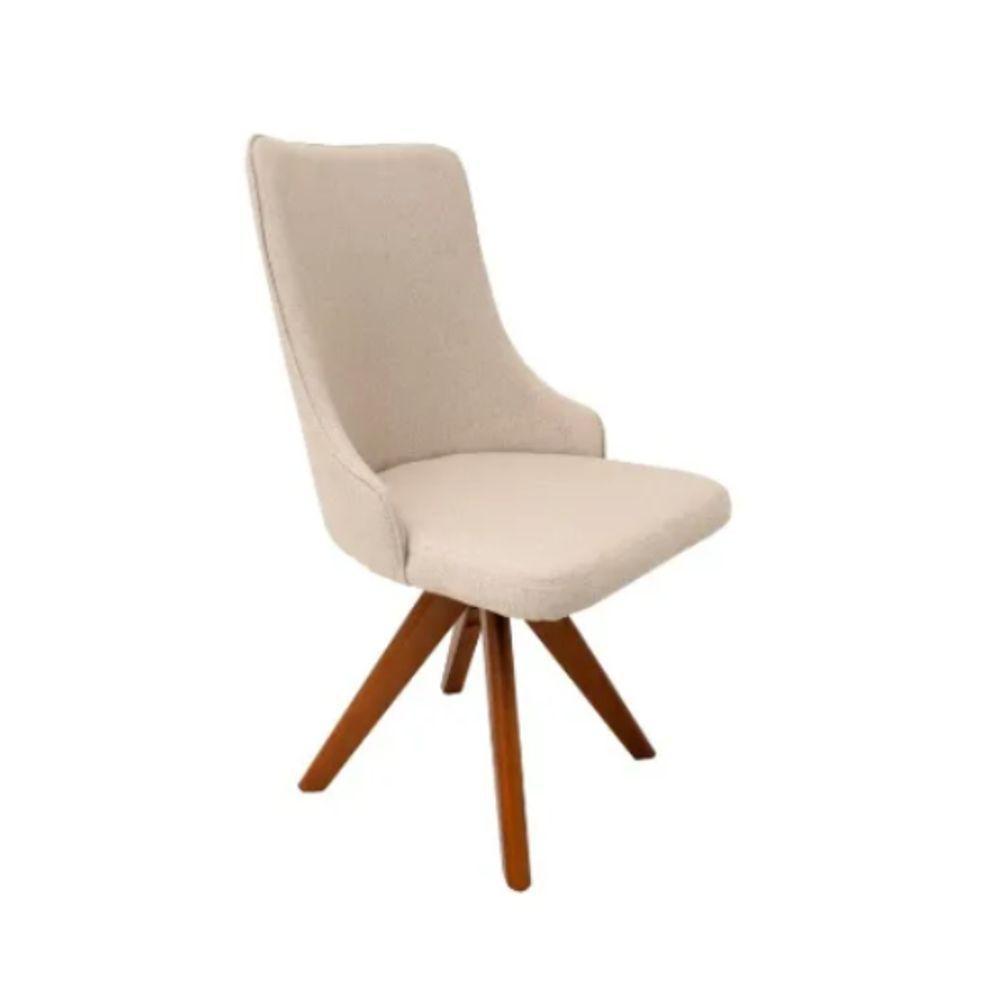 Cadeira De Jantar Roma Giratória Revestida Em Tecido Linho Bege Cor Creme - 1