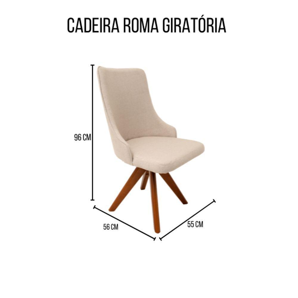 Cadeira De Jantar Roma Giratória Revestida Em Tecido Linho Bege Cor Creme - 2