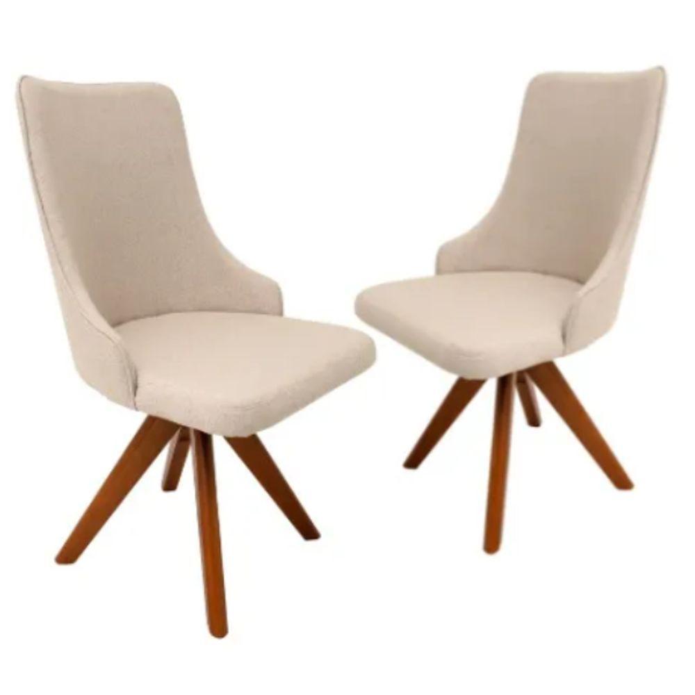 Cadeira De Jantar Roma Giratória Revestida Em Tecido Linho Bege Cor Creme - 3