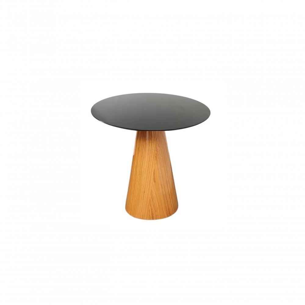 Mesa Lateral Cone Redonda 51cm Tampo Laqueado Base Laminada Em Madeira Freijó Preto - 1