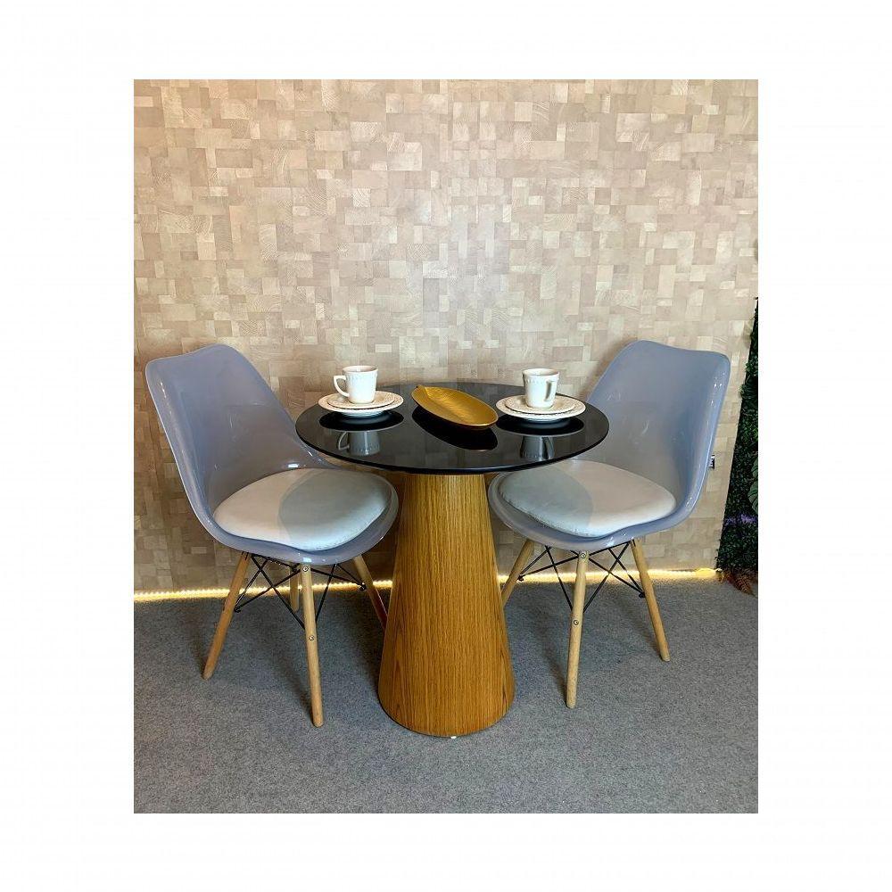 Mesa De Jantar Cone 60cm Base Madeira Freijó Tampo Laca Preta Marrom - 2