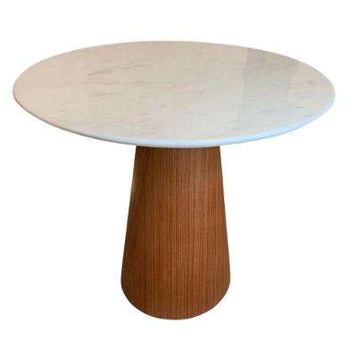 Mesa De Jantar Cone 110Cm Natural Mogno Mármore Branco