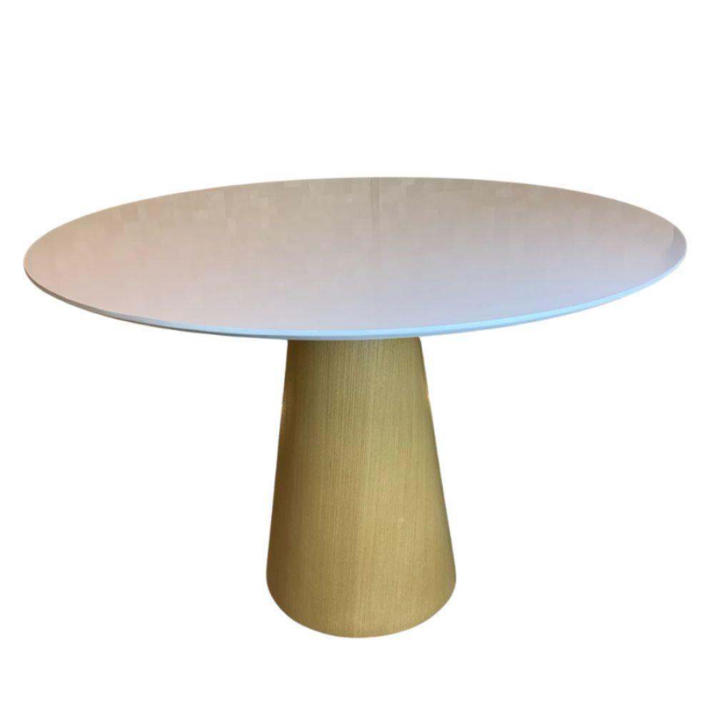Mesa De Jantar Cone 110 Cm Base Madeira Natural Tampo Branco - 1