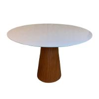 Mesa Cone 80cm Base Madeira Natural Mogno e Tampo Branco - 1