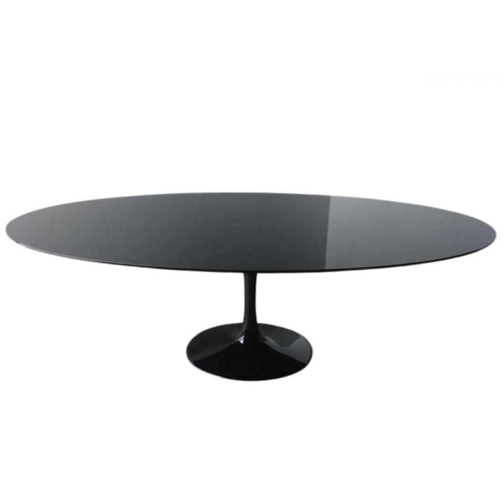 Mesa de Jantar Tulipa Oval 140x90cm Laqueada e Vidro Preto - 1