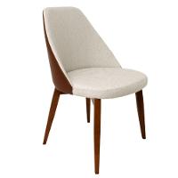 Cadeira De Jantar Lavínia Revestida Em Tecido Linho Bege E Courino Castanho Cor Creme - 1