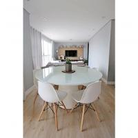 Mesa De Jantar Cone 130 Cm Tampo De Vidro Laca Branca Branco - 1