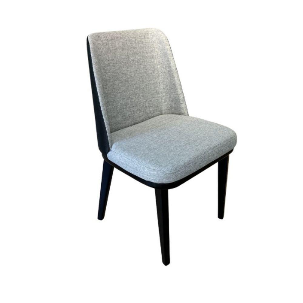 Cadeira De Jantar Londres Revestida Em Tecido Linho E Courino Cor Cinza Claro - 4