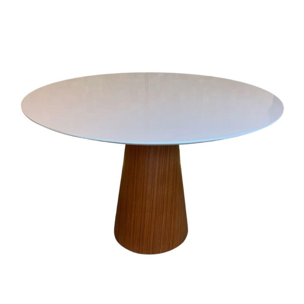Mesa Cone 110cm Base Madeira Natural Mogno e Tampo Branco - 1