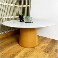 Mesa De Centro Cone Tampo 50 Cm Em Mdf Laqueado E Base Em Madeira Natural Marfim Cor Branco - 2