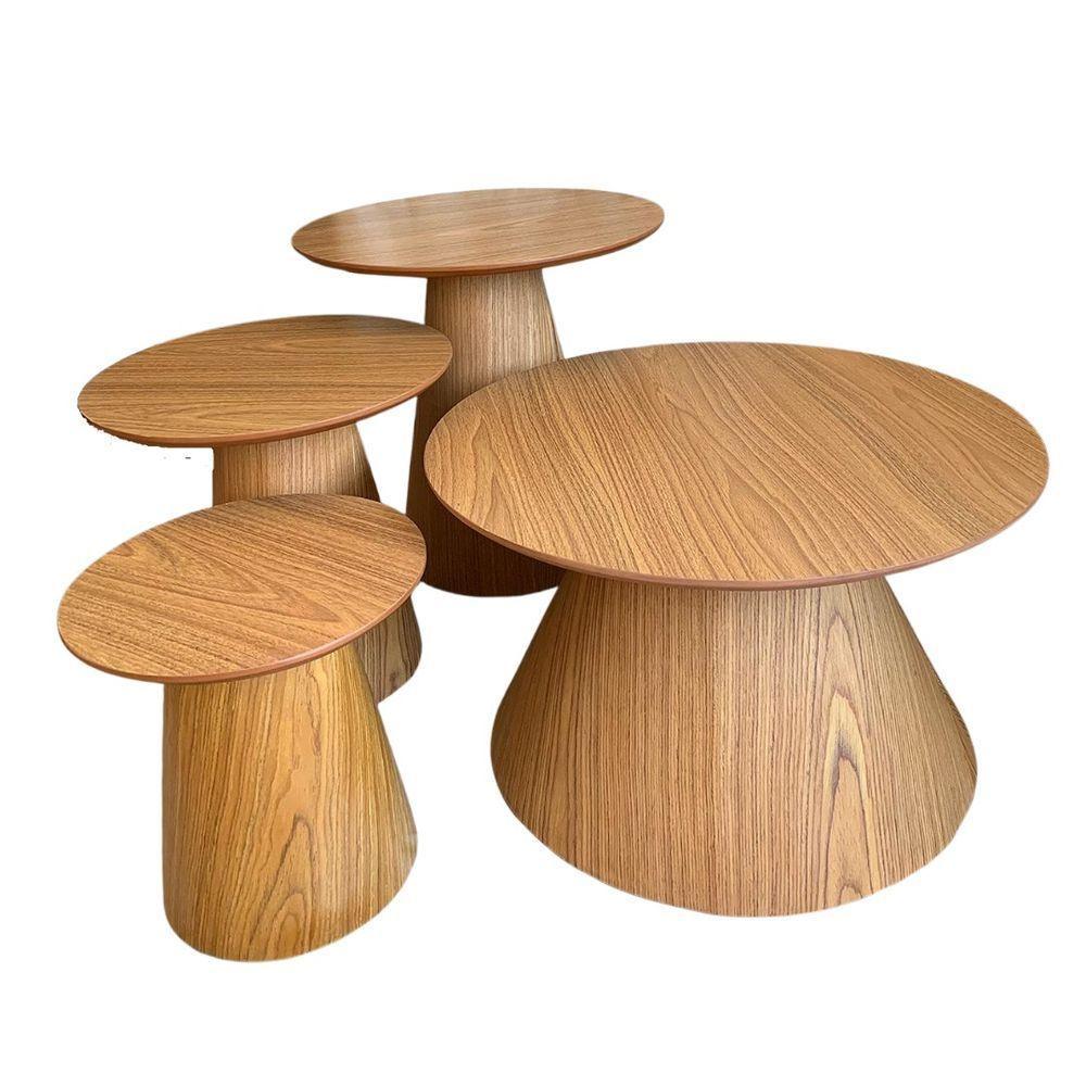 Conjunto De Mesas Laterais E Centro Cone Redonda Marrom - 1