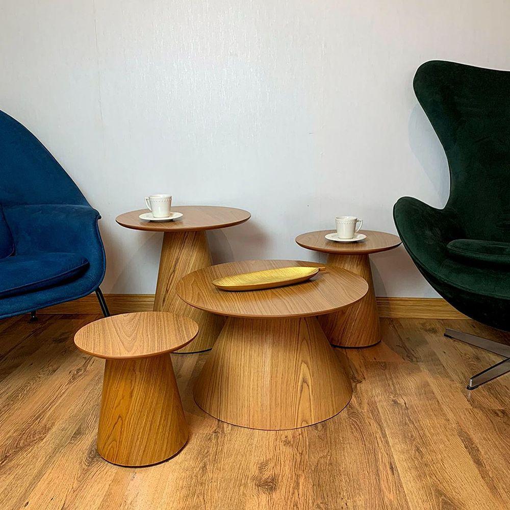 Conjunto De Mesas Laterais E Centro Cone Redonda Marrom - 2