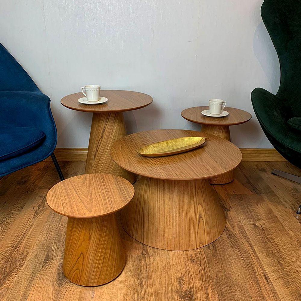 Conjunto De Mesas Laterais E Centro Cone Redonda Marrom - 3