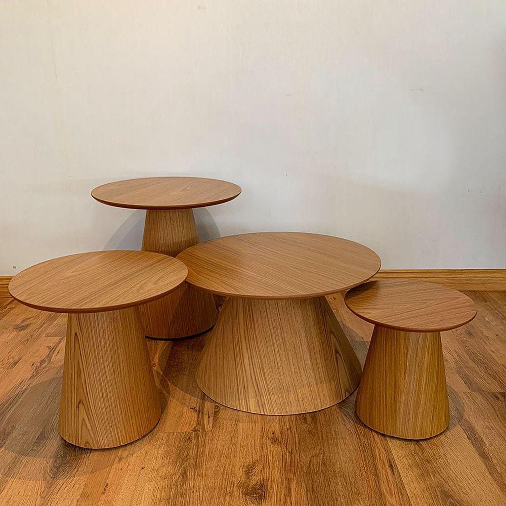 Conjunto De Mesas Laterais E Centro Cone Redonda Marrom - 4