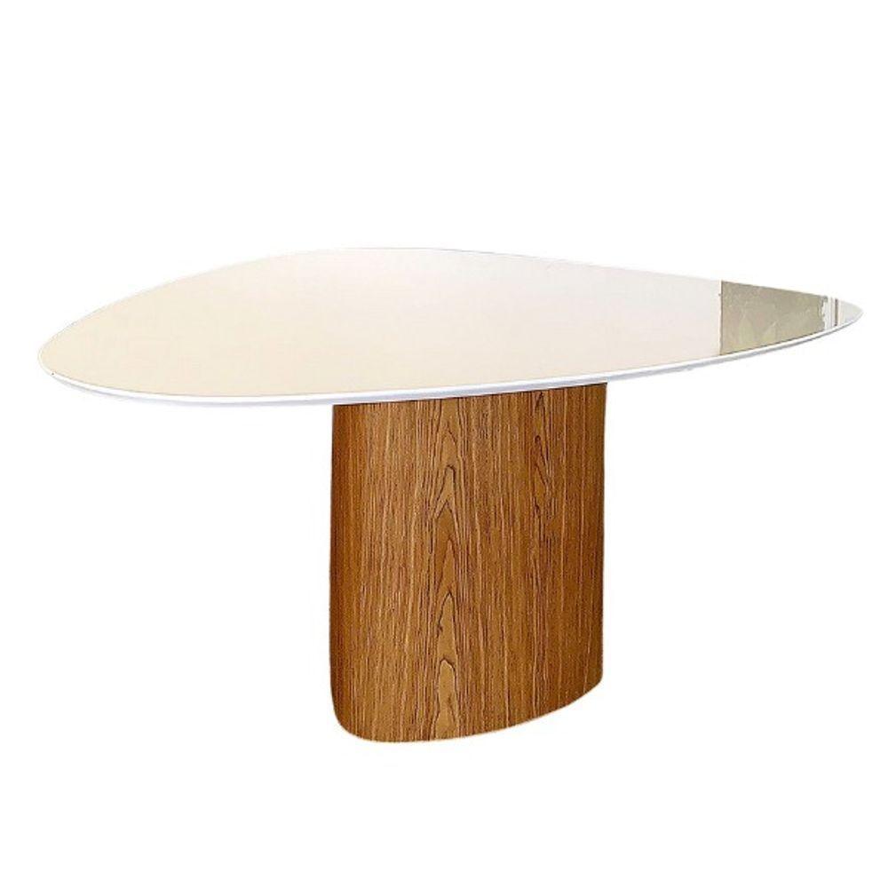 Mesa De Jantar Cone Orgânica 110x113 Cm Tampo Laca Branca Base Freijó Cor Marrom - 1