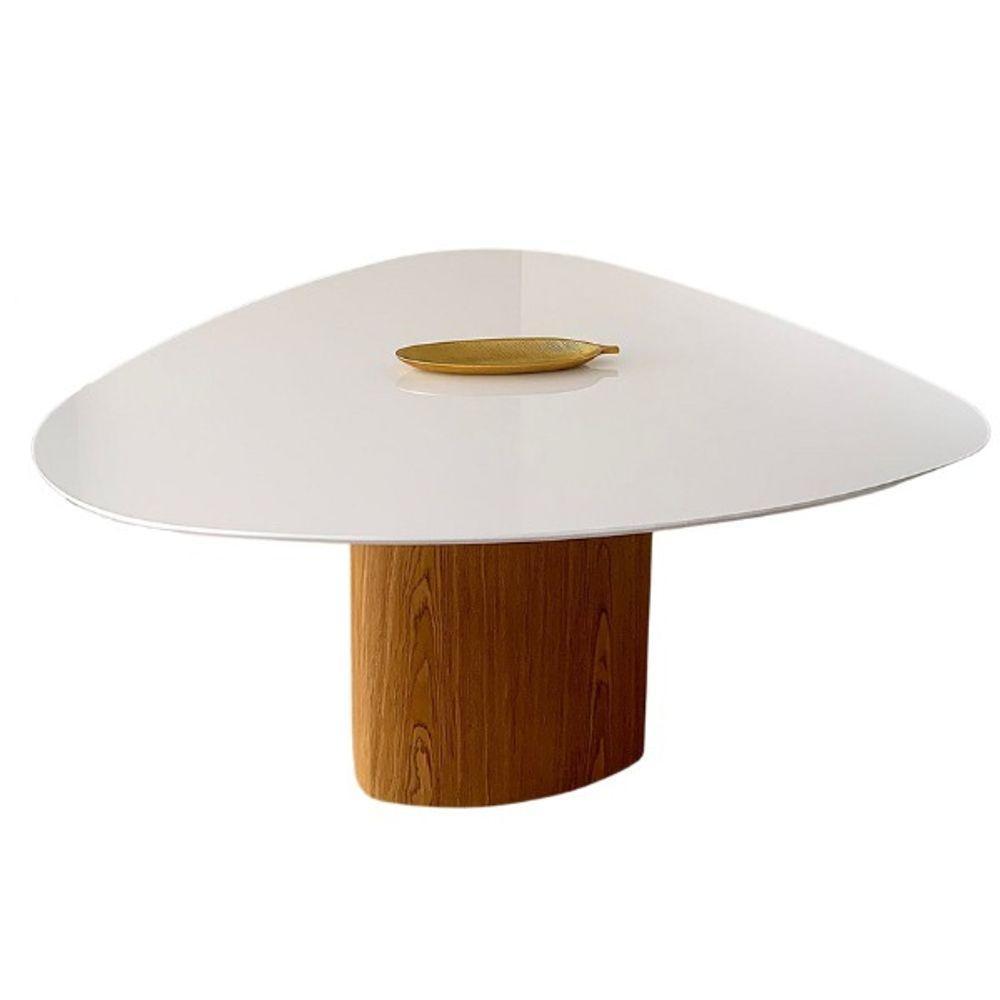 Mesa De Jantar Cone Orgânica 100x103 Cm Tampo Laca Branca Base Freijó Cor Marrom - 4