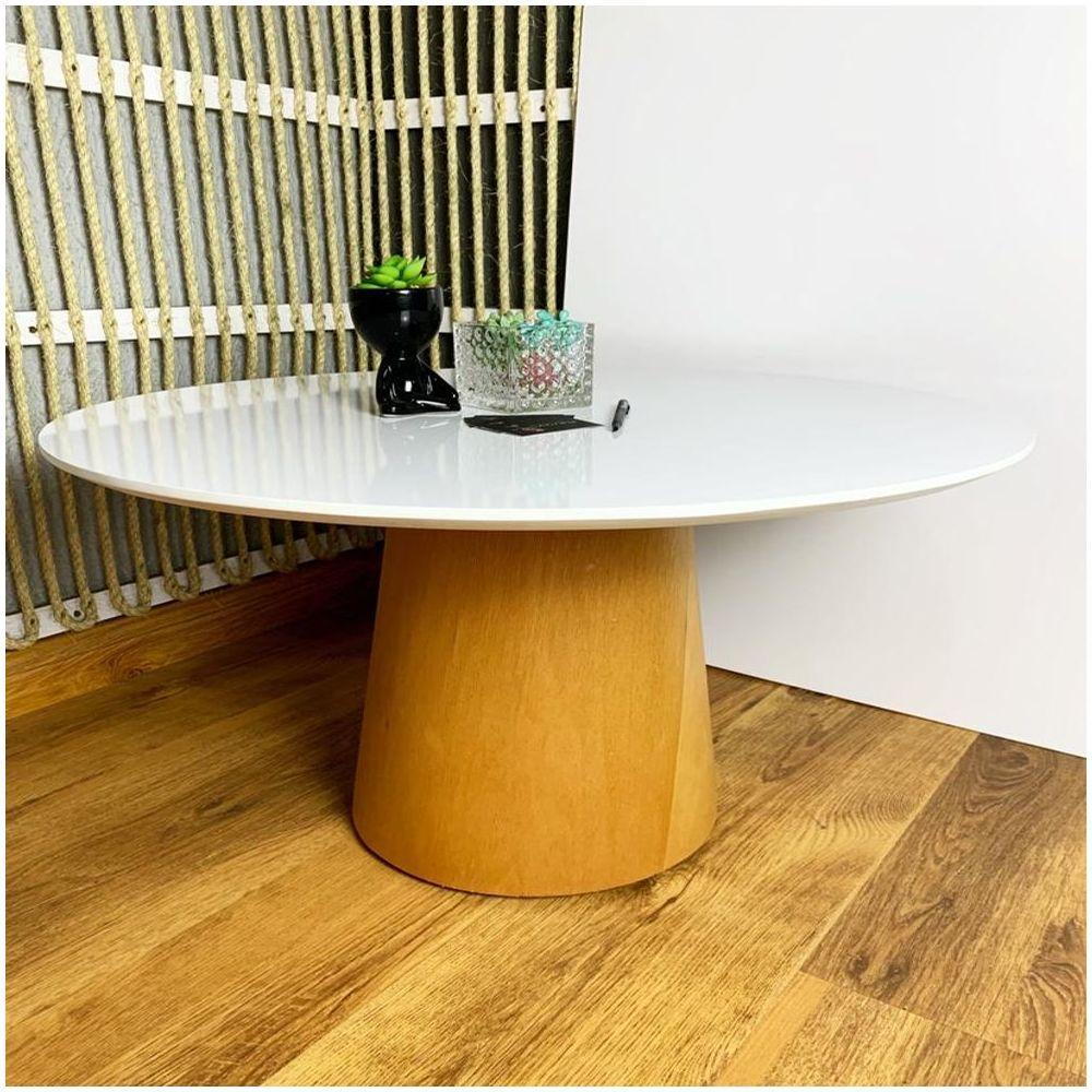 Mesa De Centro Cone Tampo 60 Cm Em Mdf Laqueado E Base Em Madeira Natural Marfim Cor Branco - 2
