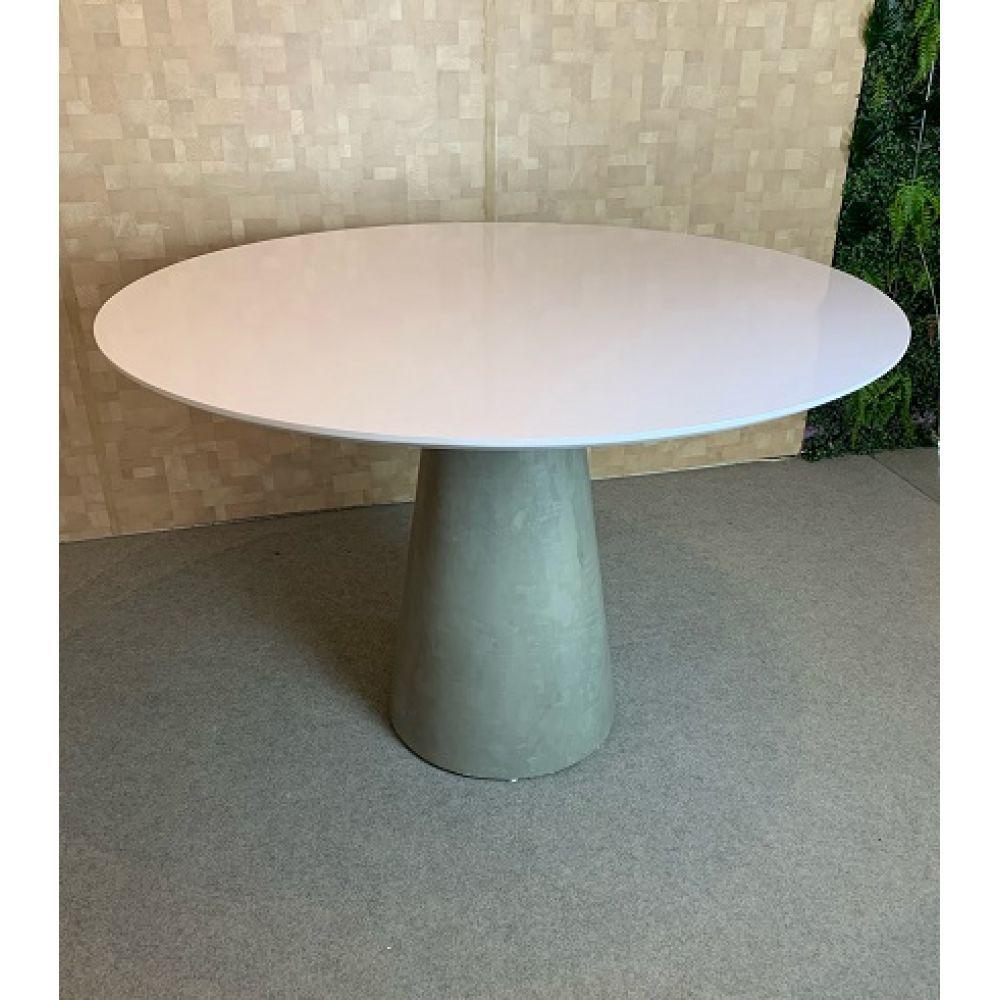 Mesa De Jantar Cone Cimento Queimado 100 Cm Tampo Branco - 1