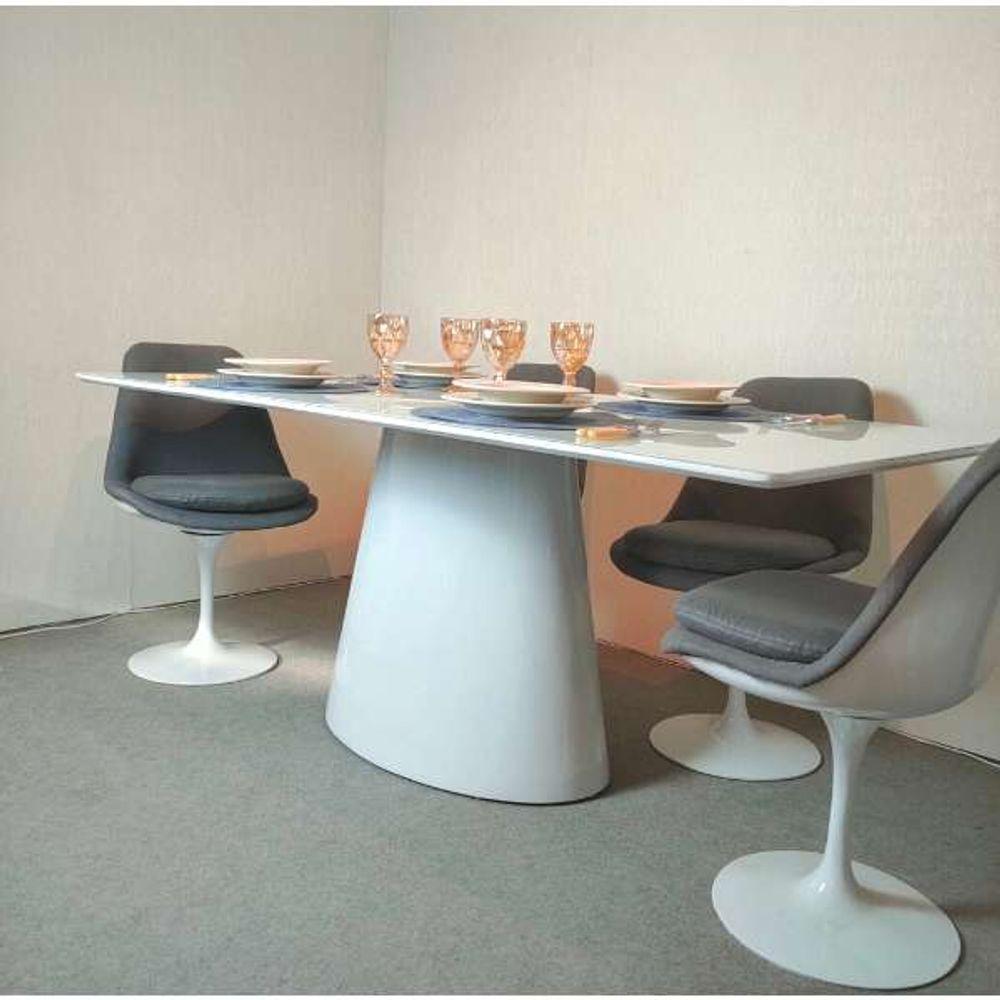 Mesa De Jantar Cone Retangular 120x80 Cm Base Oval Laca Branca Tampo Laca Branca Cor Branco - 3
