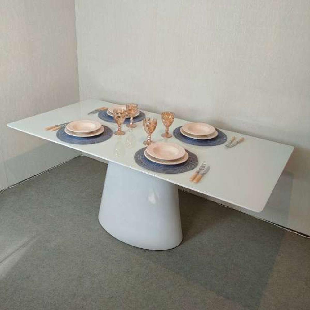 Mesa De Jantar Cone Retangular 120x80 Cm Base Oval Laca Branca Tampo Laca Branca Cor Branco - 5
