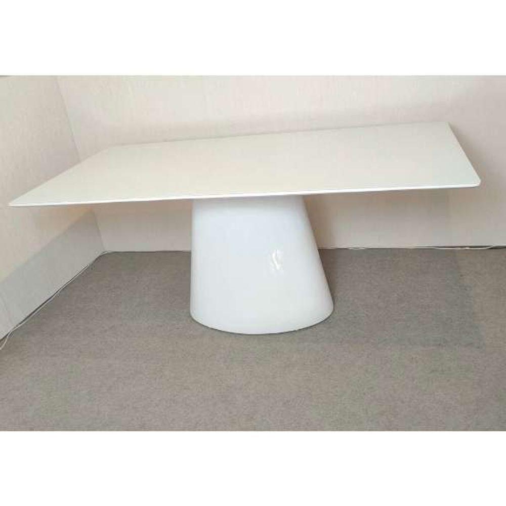 Mesa De Jantar Cone Retangular 200x100 Cm Base Oval Laca Branca Tampo Laca Branca Cor Branco - 4