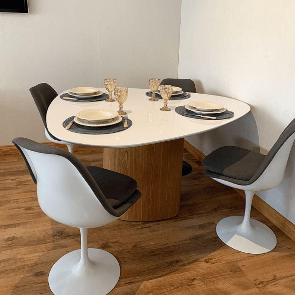 Mesa De Jantar Cone Orgânica 140x144 Cm Tampo Laca Branca Base Freijó Cor Marrom - 3