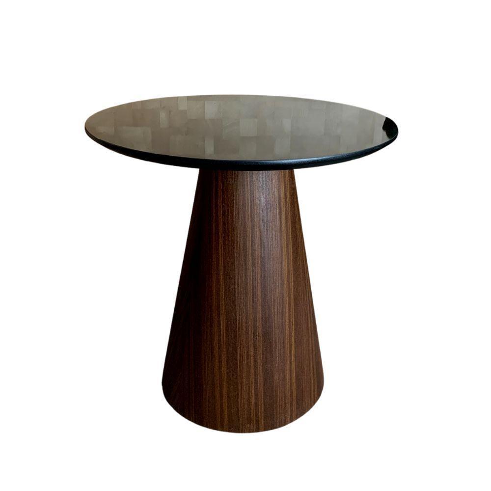 Mesa Cone Lateral Imbuia Rajado Tampo 51cm Laca Preta Marrom - 1