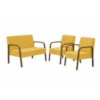 Conjunto Poltrona Jade Braço Madeira Suede Amarelo - 1