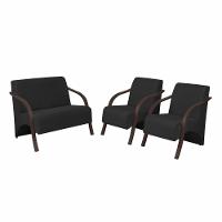 Conjunto Poltronas Vênus Braço Madeira Suede Preto - 1
