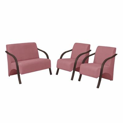 Conjunto Poltronas Vênus Braço Madeira Suede Rosa.