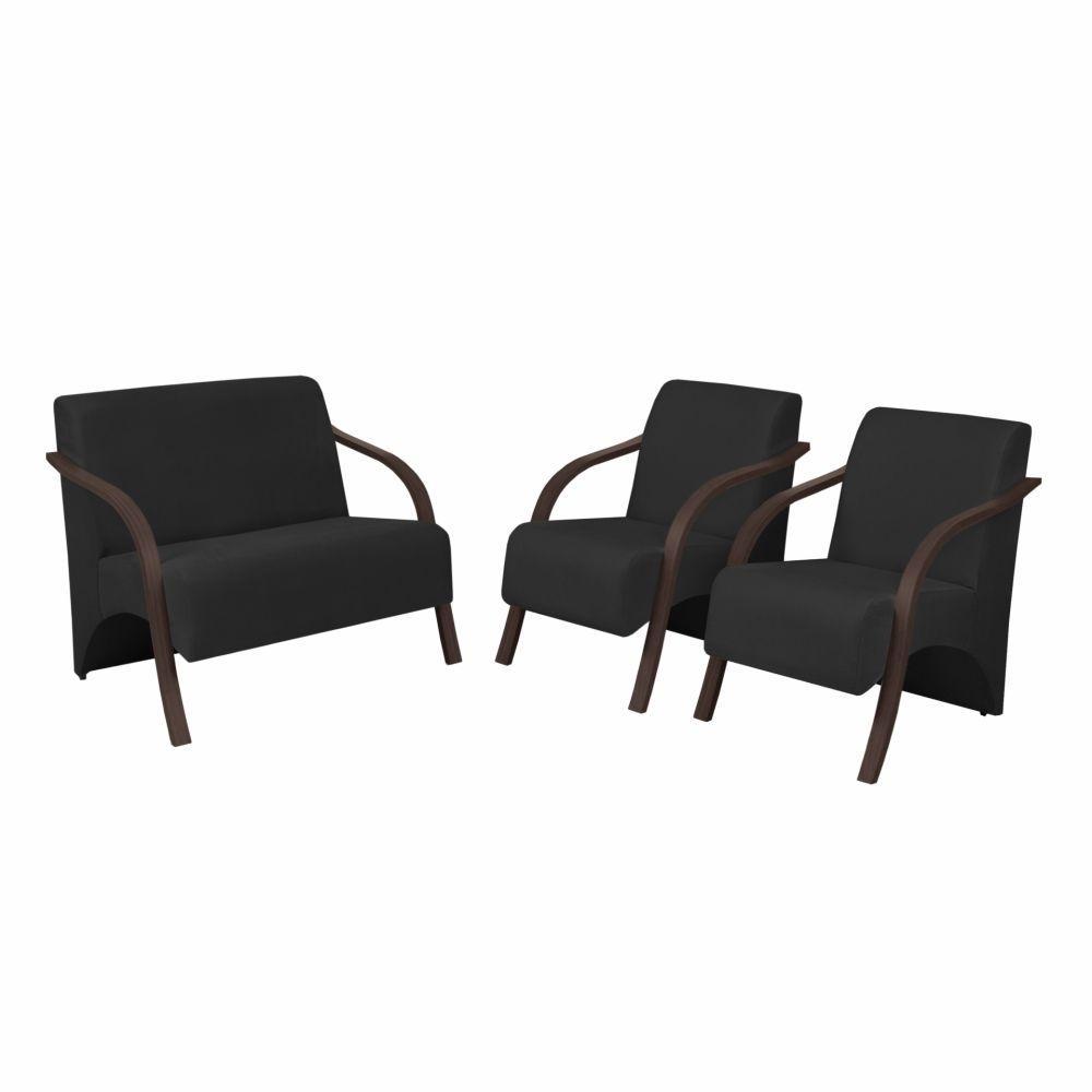 Conjunto Poltronas Vênus Braço Madeira Suede Preto. - 1