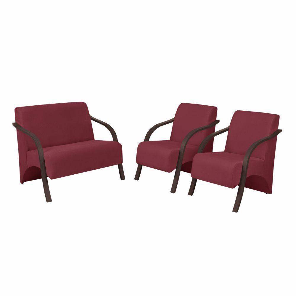 Conjunto Poltronas Vênus Braço Madeira Suede Bordô - 1