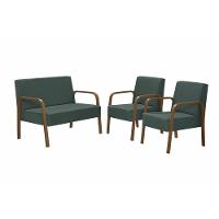 Conjunto Poltronas Jade Braço Madeira Suede Verde - 1