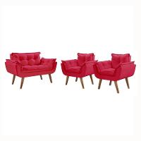 Conjunto Poltronas Opalla Lugar Pés Madeira Vermelho - 1