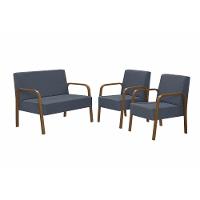 Conjunto Poltronas Jade Braço Madeira Suede Azul Bic. - 1