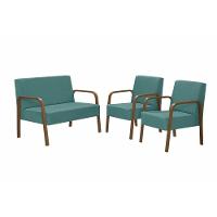 Conjunto Poltronas Jade Braço Madeira Suede Turquesa - 1