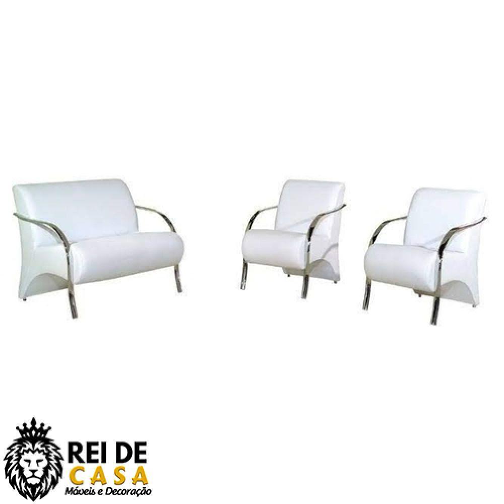 Conjunto Poltrona Vênus Braço Alumínio DSalla Courino Branco - 1