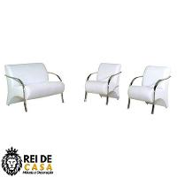 Conjunto Poltrona Vênus Braço Alumínio DSalla Courino Branco - 1