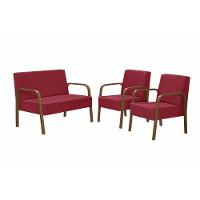 Conjunto Poltrona Jade Braço Madeira Suede Vermelho - 1