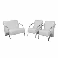 Conjunto Poltrona Vênus Braço Alumínio Dsalla Courino Branco - 1