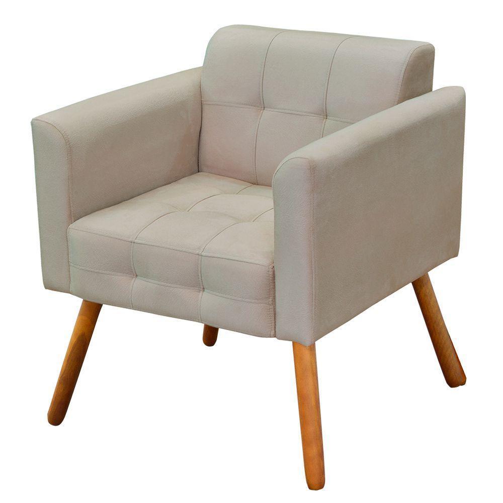 Kit 01 Namoradeira e 01 Poltrona Elisa Suede Bege Pés - 3