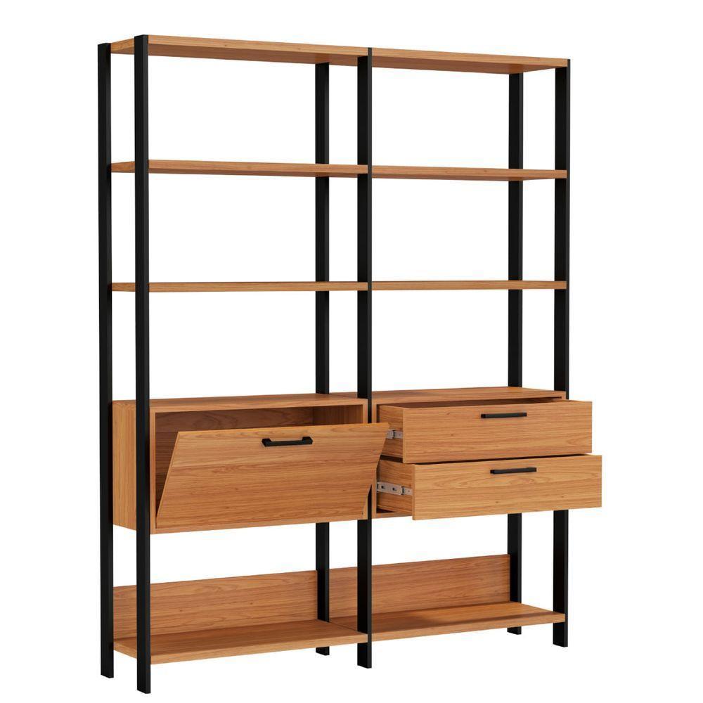 Estante P- Livros 2 Gavetas 1 Porta Freijó-Preto 145 X 32 X - 3