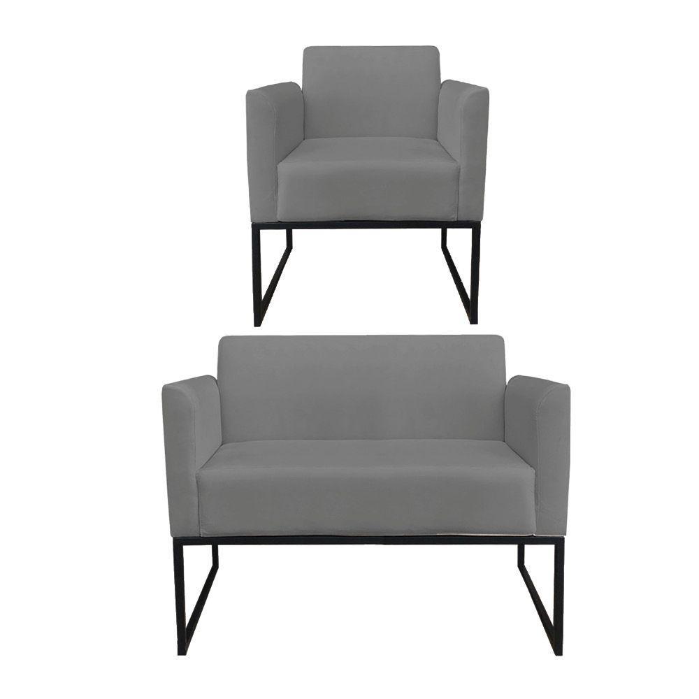 Kit 01 Namoradeira e 01 Poltrona Marisa Suede Base - 1