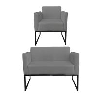 Kit 01 Namoradeira e 01 Poltrona Marisa Suede Base - 1