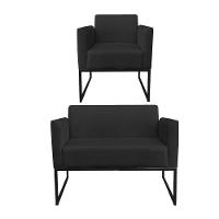 Kit 01 Namoradeira e 01 Poltrona Marisa Suede Base - 1