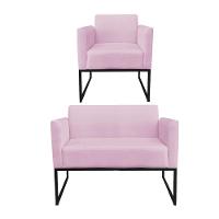 Kit 01 Namoradeira e 01 Poltrona Marisa Suede Base - 1